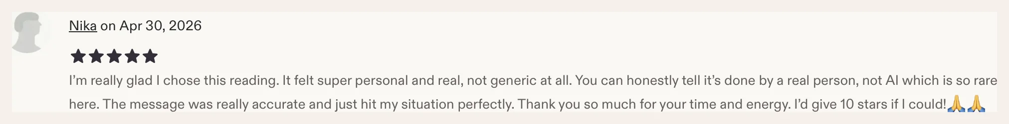 Etsy review from Nika, 5 stars
