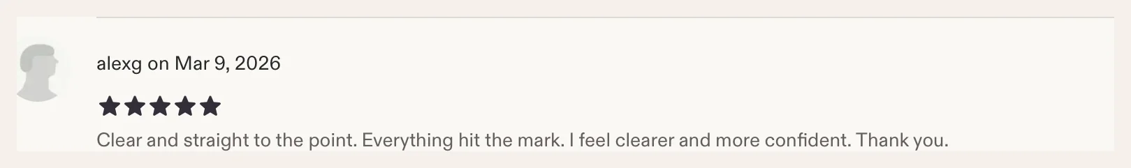 Etsy review from alexg, 5 stars